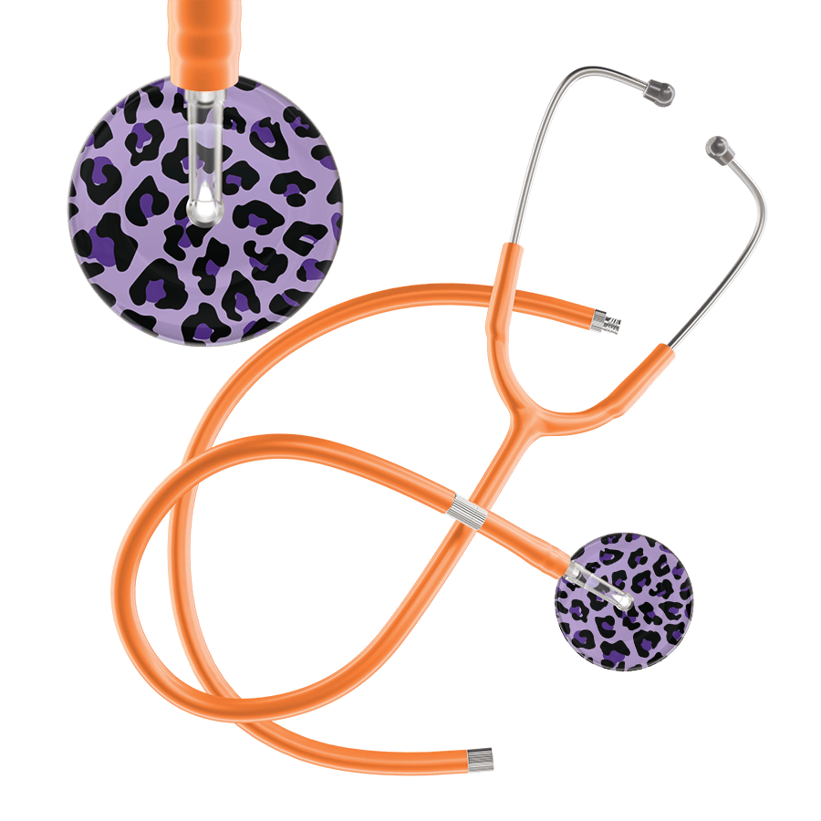 Ultrascope Single Stethoscope Purple Leopard / Adult / Orange Extended Tubing Leopard Pattern Stethoscope - Leopard Print