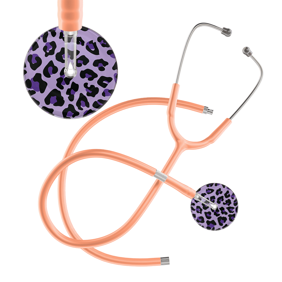 Ultrascope Single Stethoscope Purple Leopard / Adult / Peach Extended Tubing Leopard Pattern Stethoscope - Leopard Print