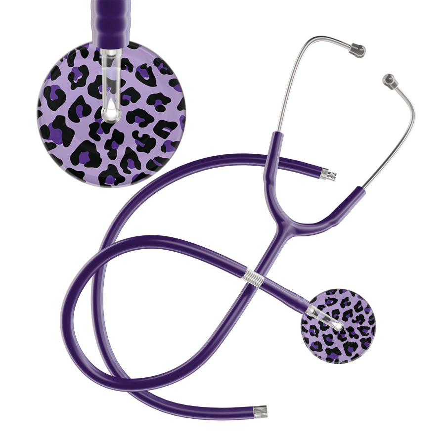 Ultrascope Single Stethoscope Purple Leopard / Adult / Purple Extended Tubing Leopard Pattern Stethoscope - Leopard Print