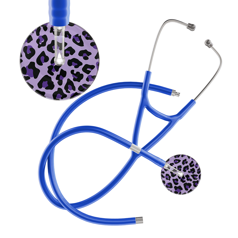 Ultrascope Single Stethoscope Purple Leopard / Adult / Royal Blue Extended Tubing Leopard Pattern Cardiology Stethoscope - Leopard Print