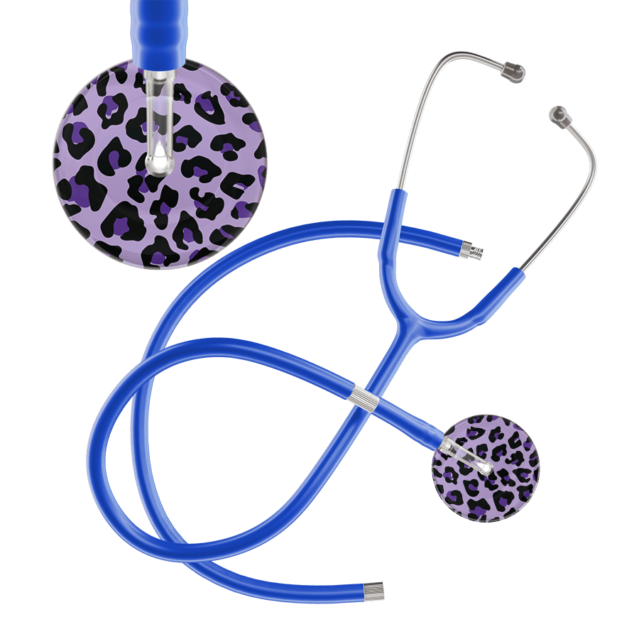 Ultrascope Single Stethoscope Purple Leopard / Adult / Royal Blue Extended Tubing Leopard Pattern Stethoscope - Leopard Print