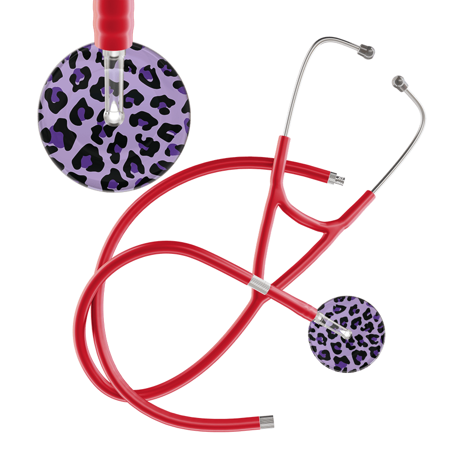 Ultrascope Single Stethoscope Purple Leopard / Adult / Red Extended Tubing Leopard Pattern Cardiology Stethoscope - Leopard Print