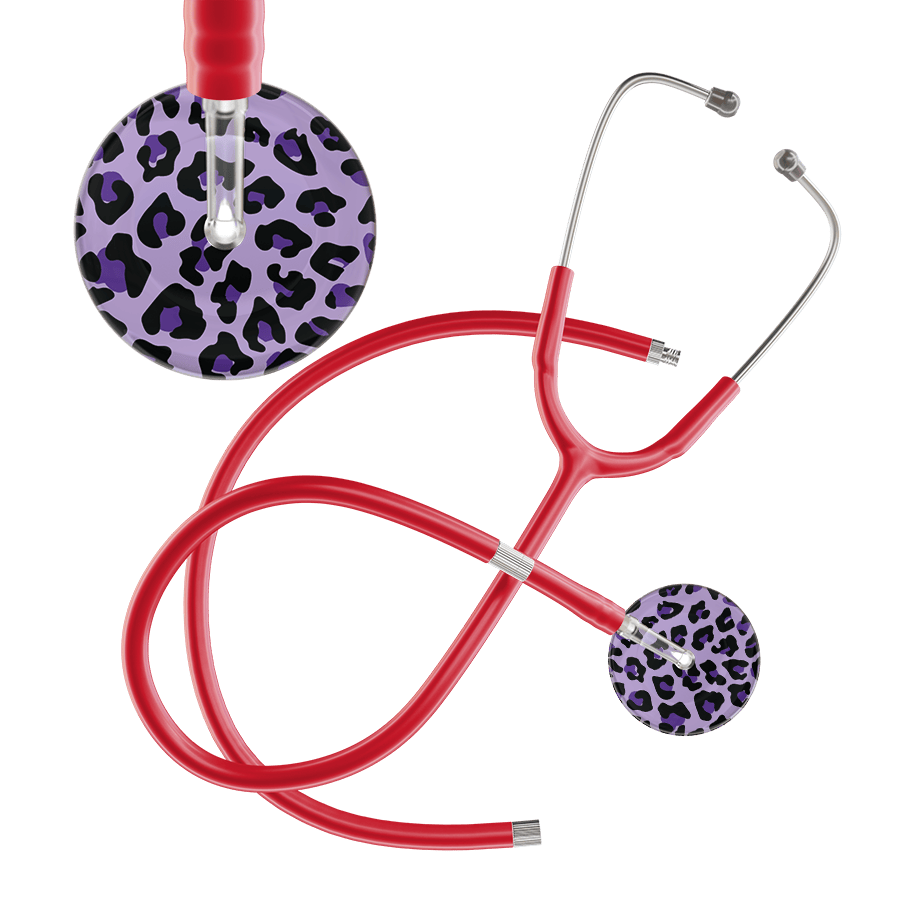 Ultrascope Single Stethoscope Purple Leopard / Adult / Red Extended Tubing Leopard Pattern Stethoscope - Leopard Print