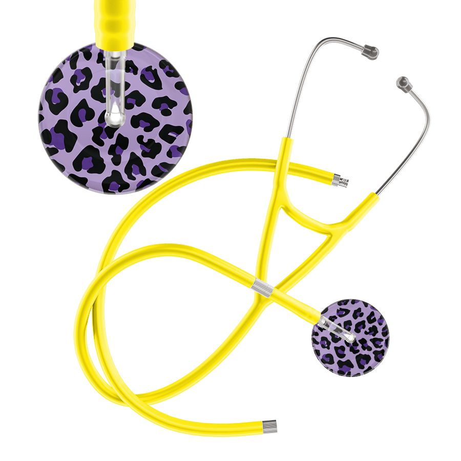 Ultrascope Single Stethoscope Purple Leopard / Adult / Yellow Extended Tubing Leopard Pattern Cardiology Stethoscope - Leopard Print