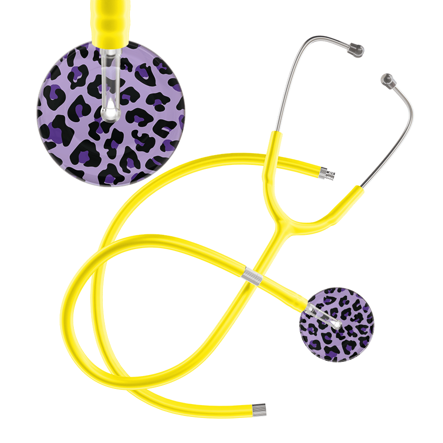 Ultrascope Single Stethoscope Purple Leopard / Adult / Yellow Extended Tubing Leopard Pattern Stethoscope - Leopard Print