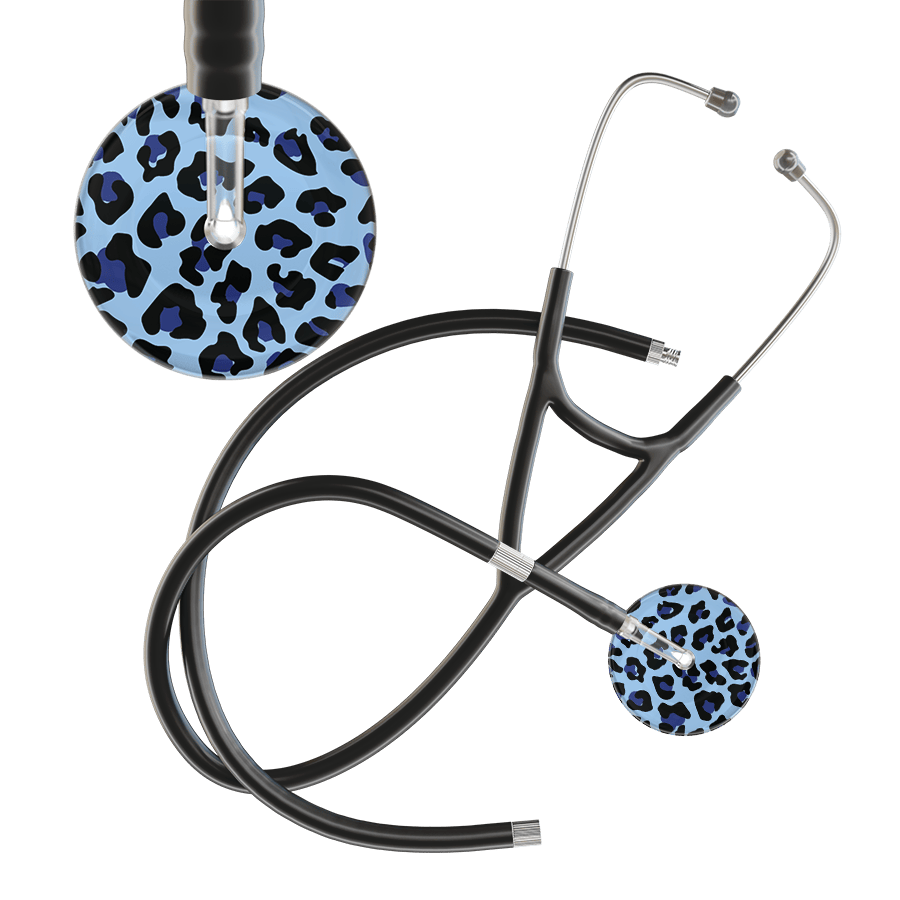 Ultrascope Single Stethoscope Royal Blue Leopard / Adult / Black Extended Tubing Leopard Pattern Cardiology Stethoscope - Leopard Print