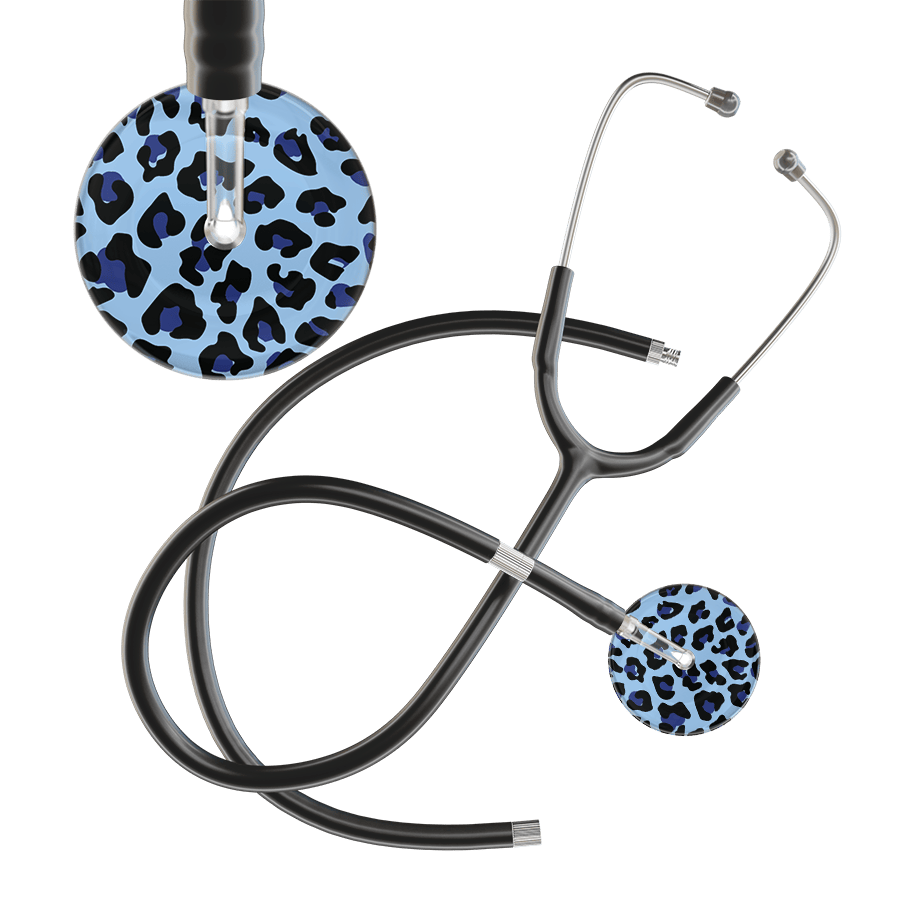 Ultrascope Single Stethoscope Royal Blue Leopard / Adult / Black Extended Tubing Leopard Pattern Stethoscope - Leopard Print