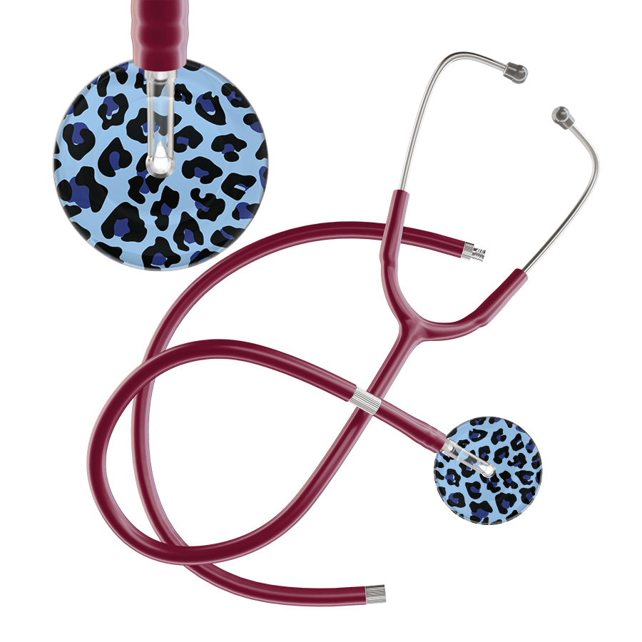 Ultrascope Single Stethoscope Royal Blue Leopard / Adult / Burgundy Extended Tubing Leopard Pattern Stethoscope - Leopard Print