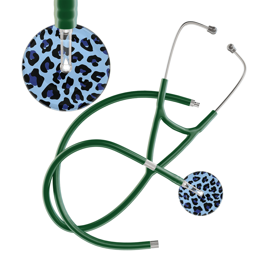 Ultrascope Single Stethoscope Royal Blue Leopard / Adult / Dark Green Extended Tubing Leopard Pattern Cardiology Stethoscope - Leopard Print