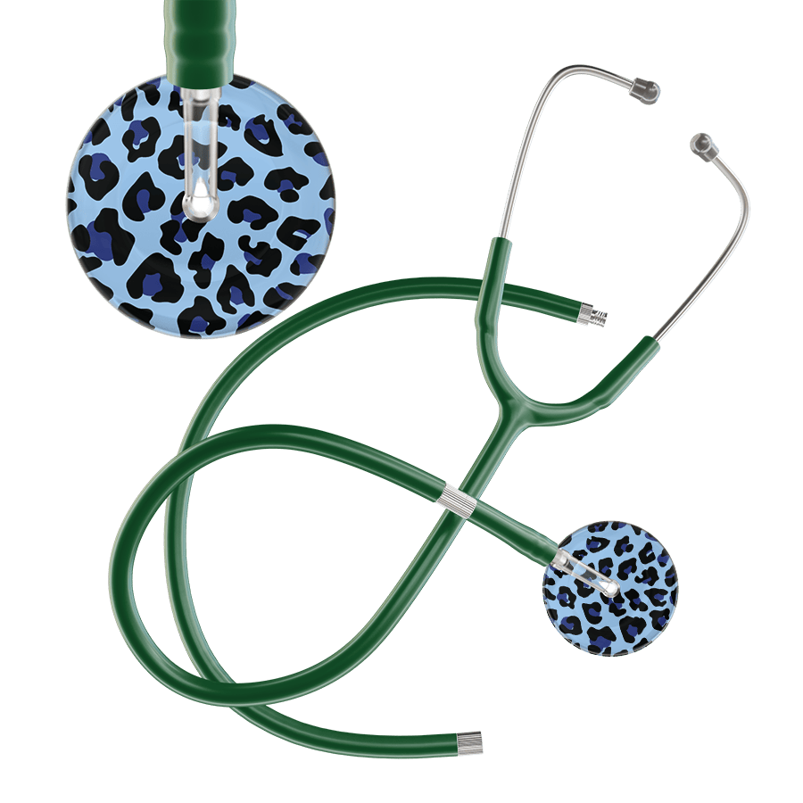 Ultrascope Single Stethoscope Royal Blue Leopard / Adult / Dark Green Extended Tubing Leopard Pattern Stethoscope - Leopard Print