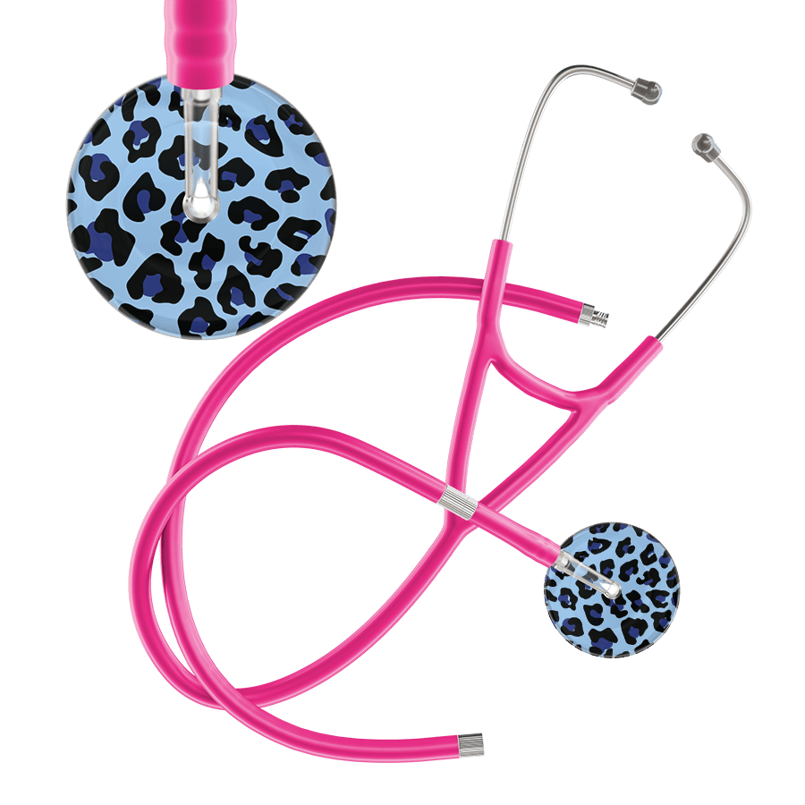 Ultrascope Single Stethoscope Royal Blue Leopard / Adult / Hot Pink Extended Tubing Leopard Pattern Cardiology Stethoscope - Leopard Print