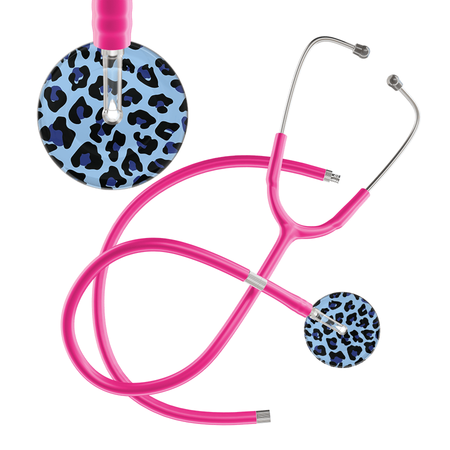 Ultrascope Single Stethoscope Royal Blue Leopard / Adult / Hot Pink Extended Tubing Leopard Pattern Stethoscope - Leopard Print