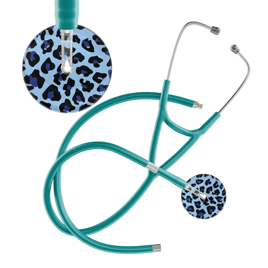 Ultrascope Single Stethoscope Royal Blue Leopard / Adult / Jade Extended Tubing Leopard Pattern Cardiology Stethoscope - Leopard Print