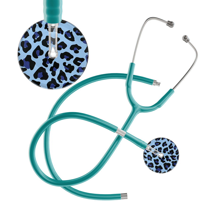 Ultrascope Single Stethoscope Royal Blue Leopard / Adult / Jade Extended Tubing Leopard Pattern Stethoscope - Leopard Print