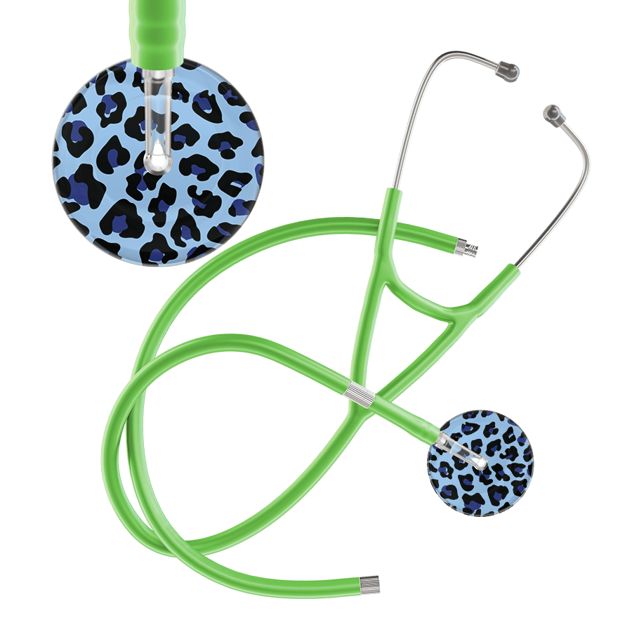 Ultrascope Single Stethoscope Royal Blue Leopard / Adult / Lime Green Extended Tubing Leopard Pattern Cardiology Stethoscope - Leopard Print