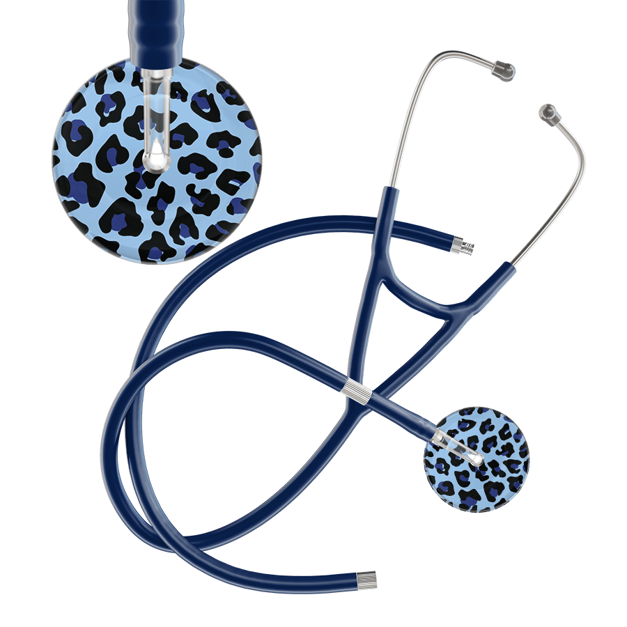 Ultrascope Single Stethoscope Royal Blue Leopard / Adult / Navy Extended Tubing Leopard Pattern Cardiology Stethoscope - Leopard Print