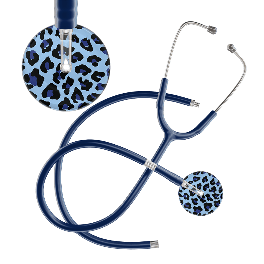Ultrascope Single Stethoscope Royal Blue Leopard / Adult / Navy Extended Tubing Leopard Pattern Stethoscope - Leopard Print