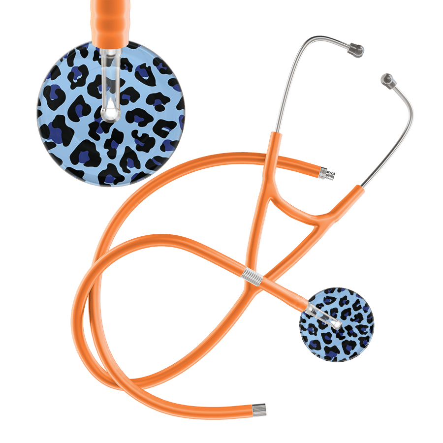 Ultrascope Single Stethoscope Royal Blue Leopard / Adult / Orange Extended Tubing Leopard Pattern Cardiology Stethoscope - Leopard Print