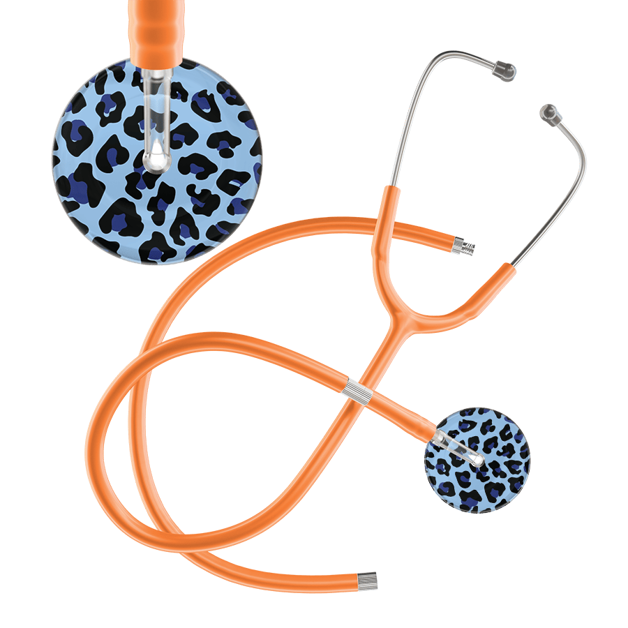 Ultrascope Single Stethoscope Royal Blue Leopard / Adult / Orange Extended Tubing Leopard Pattern Stethoscope - Leopard Print