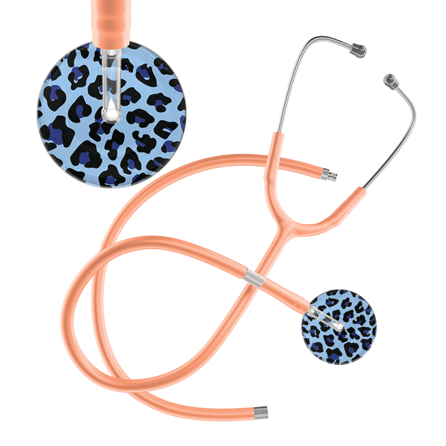 Ultrascope Single Stethoscope Royal Blue Leopard / Adult / Peach Extended Tubing Leopard Pattern Stethoscope - Leopard Print