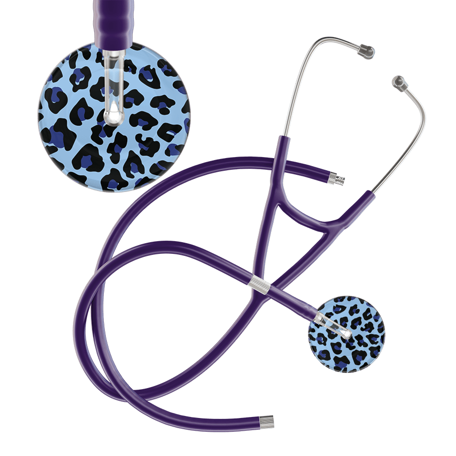 Ultrascope Single Stethoscope Royal Blue Leopard / Adult / Purple Extended Tubing Leopard Pattern Cardiology Stethoscope - Leopard Print