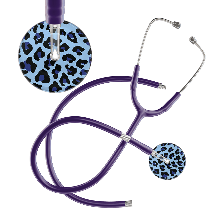 Ultrascope Single Stethoscope Royal Blue Leopard / Adult / Purple Extended Tubing Leopard Pattern Stethoscope - Leopard Print