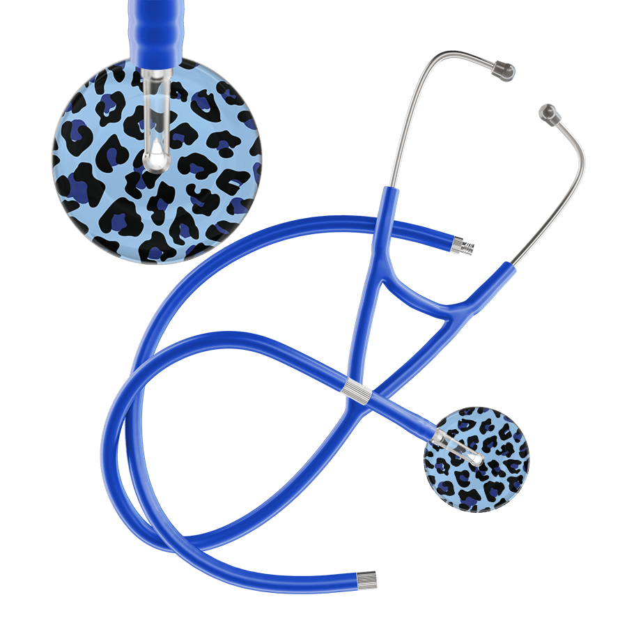 Ultrascope Single Stethoscope Royal Blue Leopard / Adult / Royal Blue Extended Tubing Leopard Pattern Cardiology Stethoscope - Leopard Print