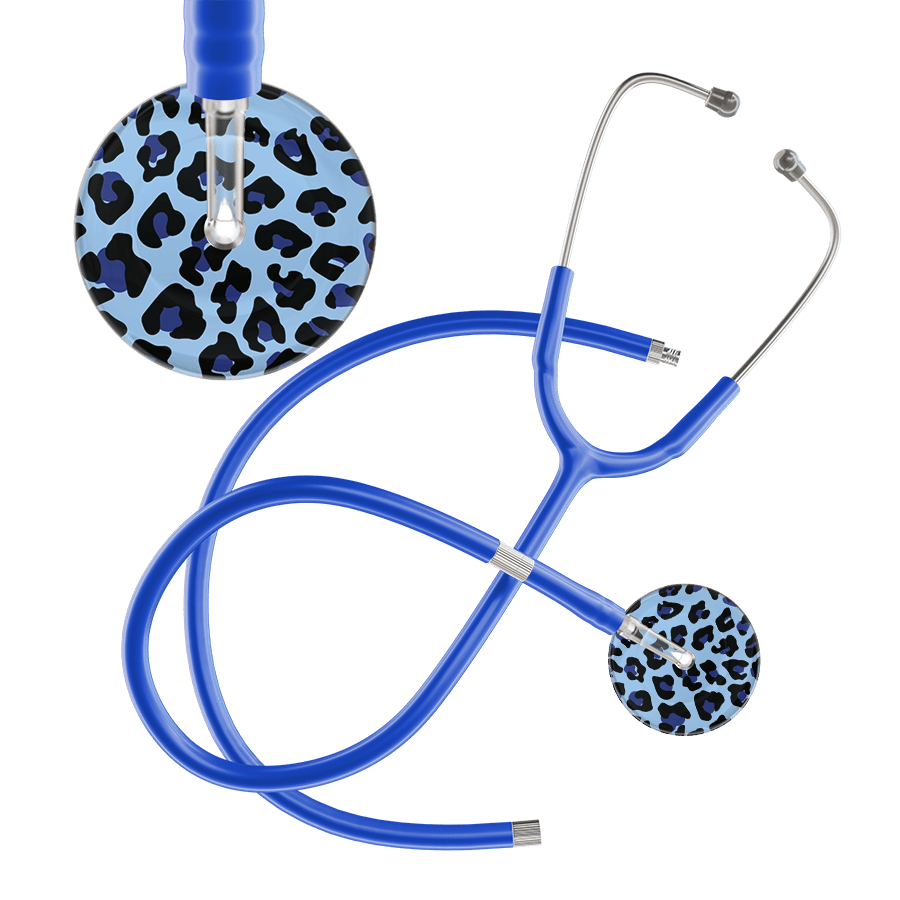 Ultrascope Single Stethoscope Royal Blue Leopard / Adult / Royal Blue Extended Tubing Leopard Pattern Stethoscope - Leopard Print
