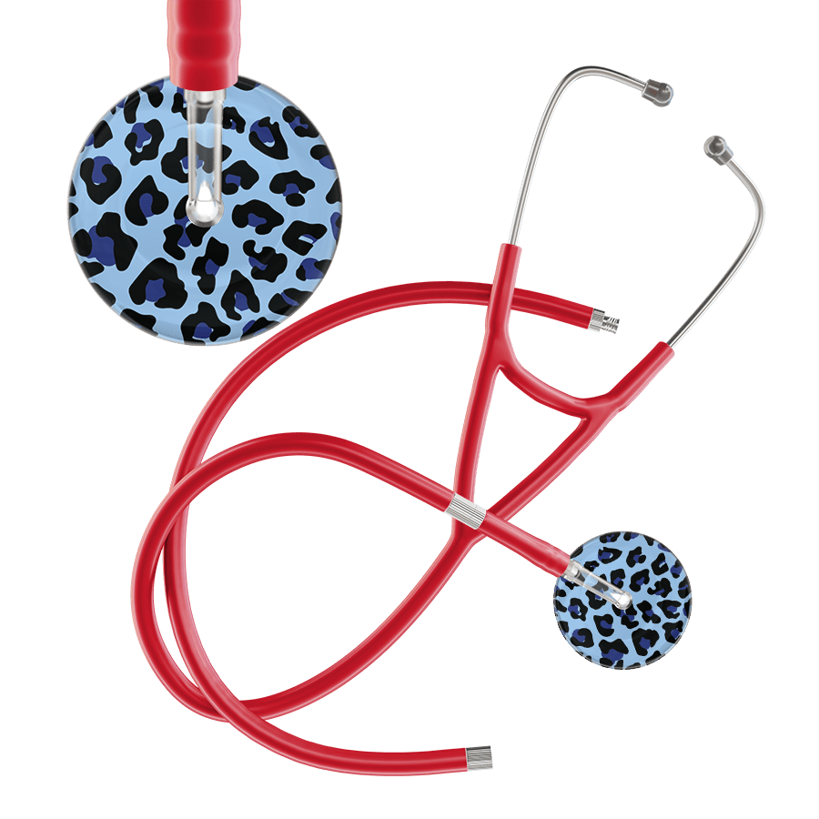 Ultrascope Single Stethoscope Royal Blue Leopard / Adult / Red Extended Tubing Leopard Pattern Cardiology Stethoscope - Leopard Print