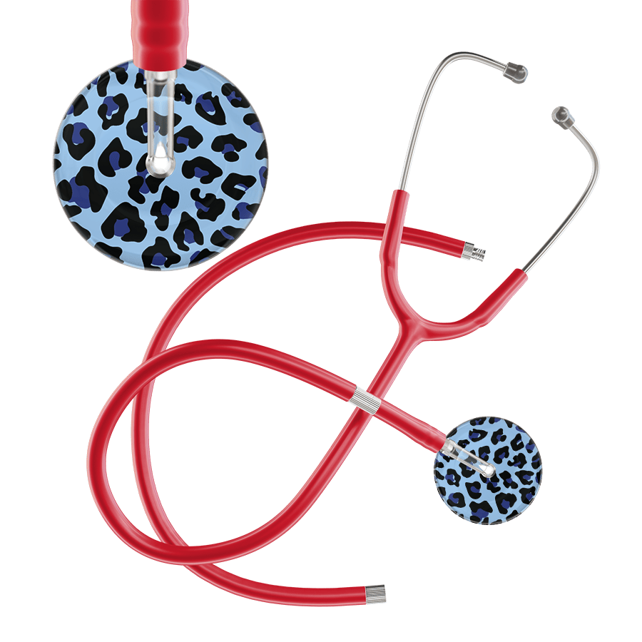 Ultrascope Single Stethoscope Royal Blue Leopard / Adult / Red Extended Tubing Leopard Pattern Stethoscope - Leopard Print