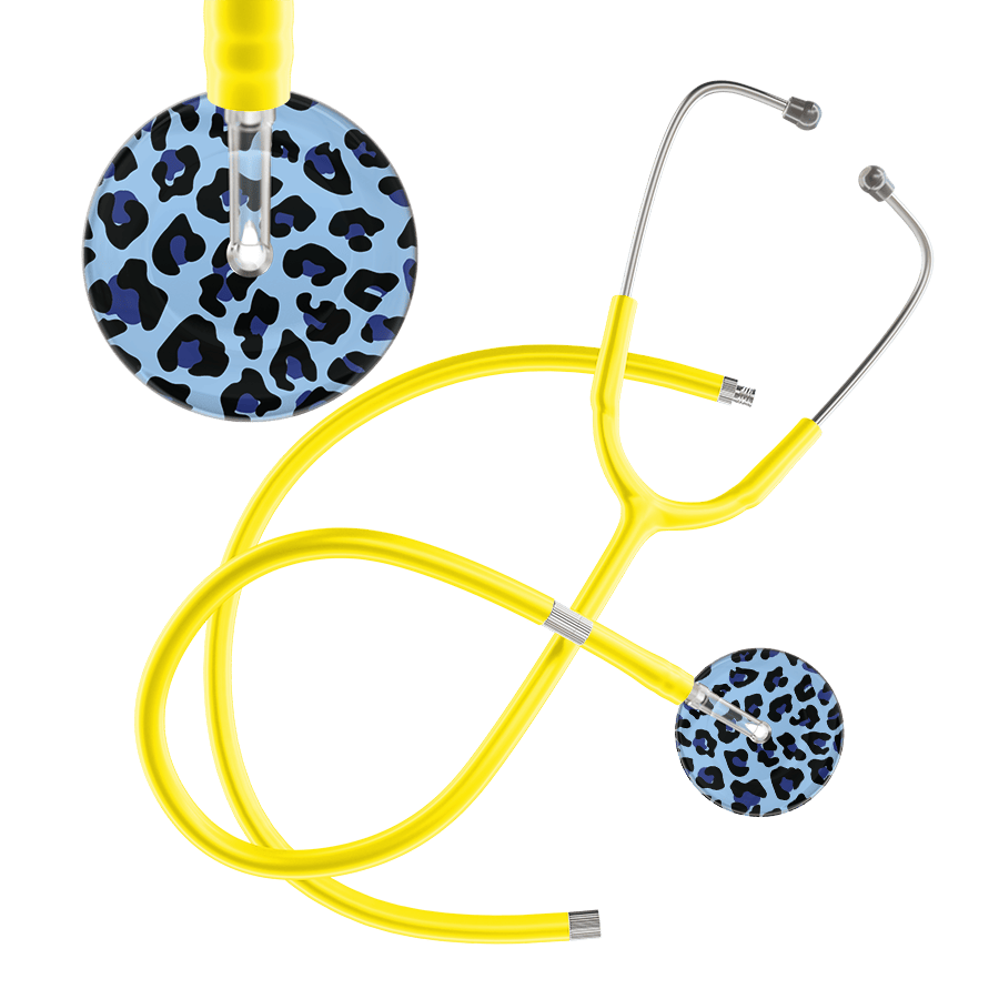 Ultrascope Single Stethoscope Royal Blue Leopard / Adult / Yellow Extended Tubing Leopard Pattern Stethoscope - Leopard Print