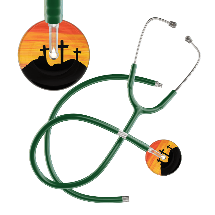 Ultrascope Single Stethoscope 3 Crosses Orange / Adult / Dark Green Extended Tubing 3 Crosses Stethoscope