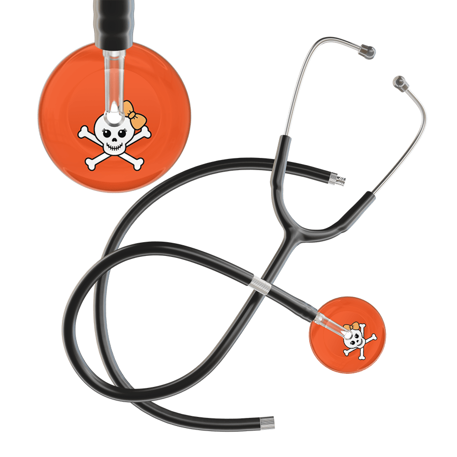 Ultrascope Single Stethoscope Creamsicle Bow Black Background / Adult / Black Extended Tubing Cute Skull Stethoscope