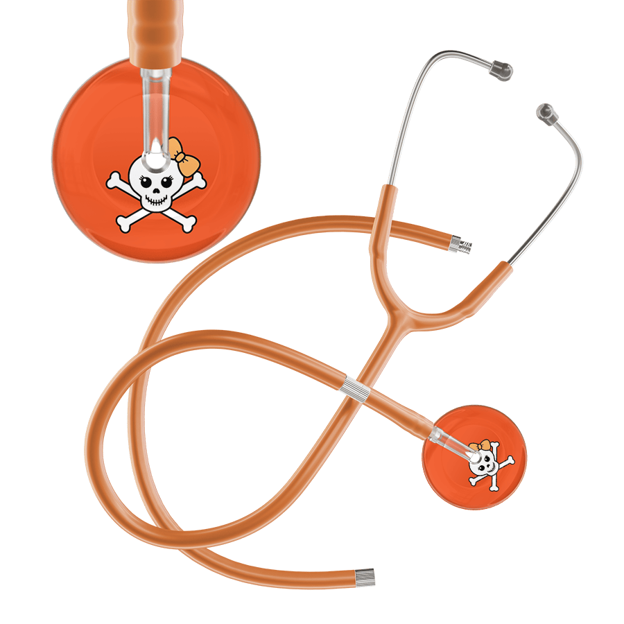 Ultrascope Single Stethoscope Creamsicle Bow Black Background / Adult / Caramel Extended Tubing Cute Skull Stethoscope