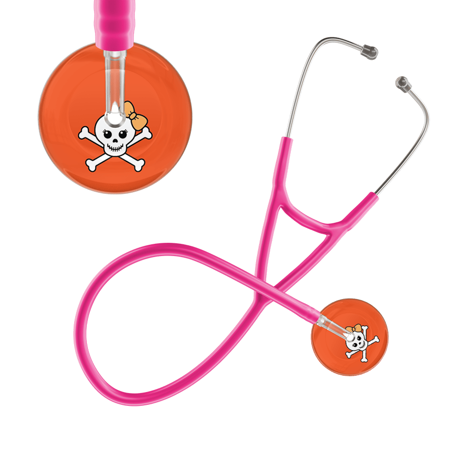 Ultrascope Single Stethoscope Creamsicle Bow Orange Background / Adult / Hot Pink Cute Skull Cardiology Stethoscope