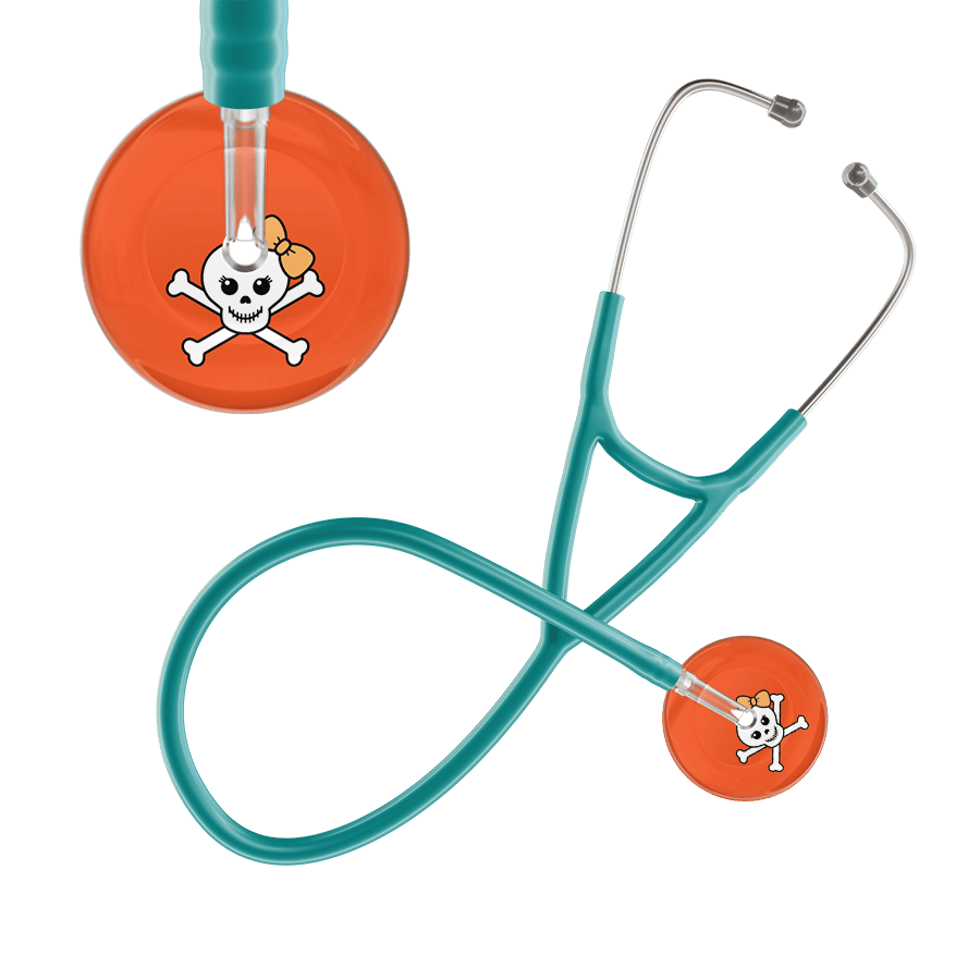 Ultrascope Single Stethoscope Creamsicle Bow Orange Background / Adult / Jade Cute Skull Cardiology Stethoscope