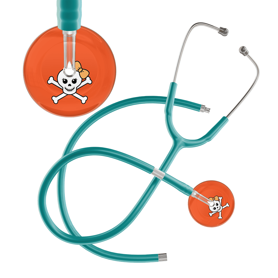 Ultrascope Single Stethoscope Creamsicle Bow Black Background / Adult / Jade Extended Tubing Cute Skull Stethoscope