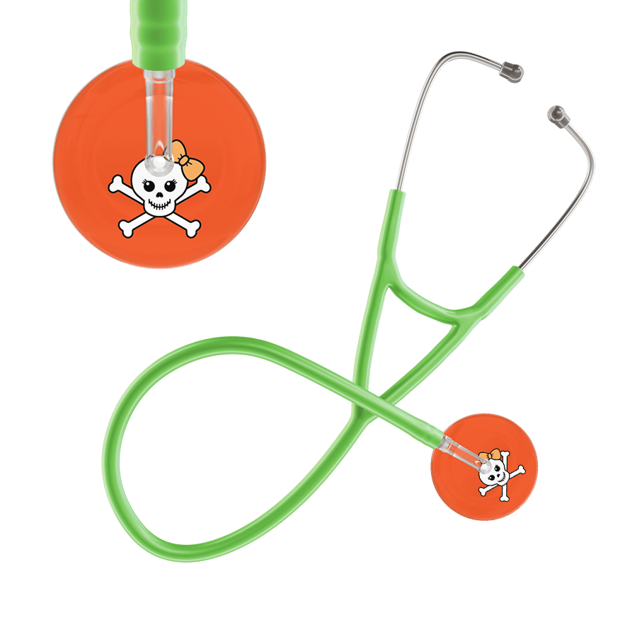 Ultrascope Single Stethoscope Creamsicle Bow Orange Background / Adult / Lime Green Cute Skull Cardiology Stethoscope