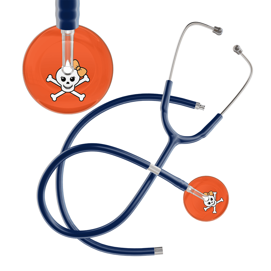 Ultrascope Single Stethoscope Creamsicle Bow Black Background / Adult / Navy Extended Tubing Cute Skull Stethoscope