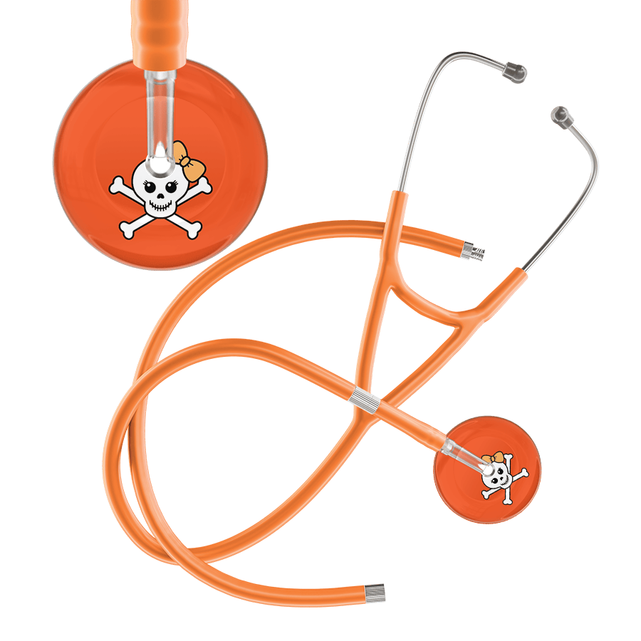 Ultrascope Single Stethoscope Creamsicle Bow Orange Background / Adult / Orange Extended Tubing Cute Skull Cardiology Stethoscope