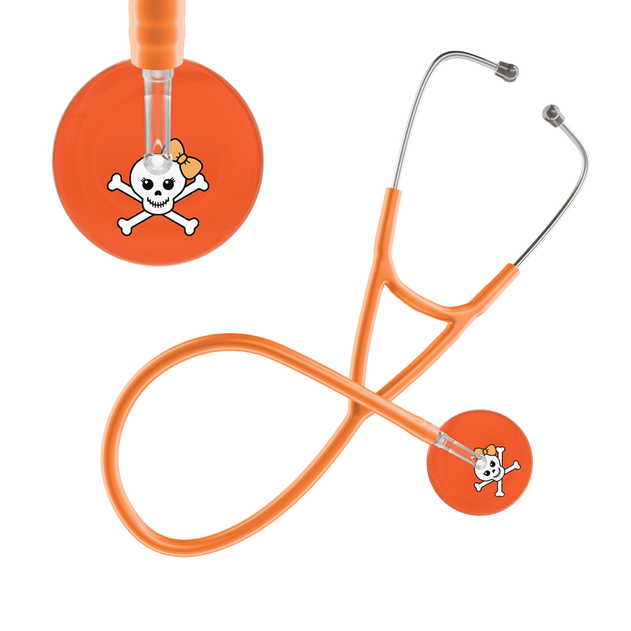Ultrascope Single Stethoscope Creamsicle Bow Orange Background / Adult / Orange Cute Skull Cardiology Stethoscope