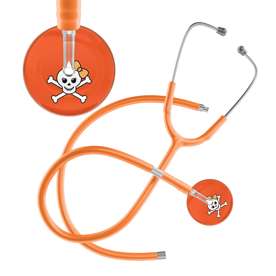 Ultrascope Single Stethoscope Creamsicle Bow Black Background / Adult / Orange Extended Tubing Cute Skull Stethoscope
