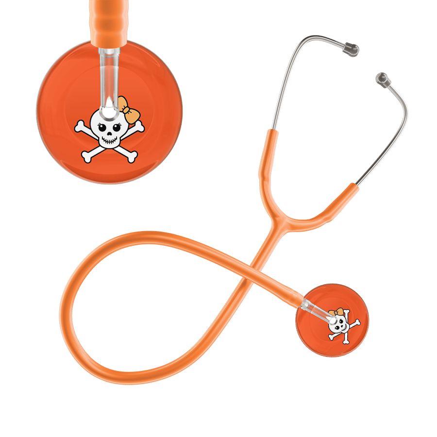 Ultrascope Single Stethoscope Creamsicle Bow Black Background / Adult / Orange Cute Skull Stethoscope