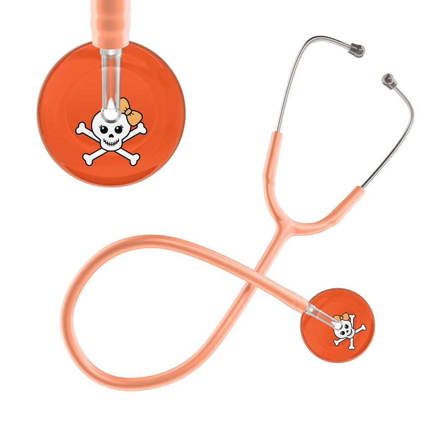 Ultrascope Single Stethoscope Creamsicle Bow Black Background / Adult / Peach Cute Skull Stethoscope