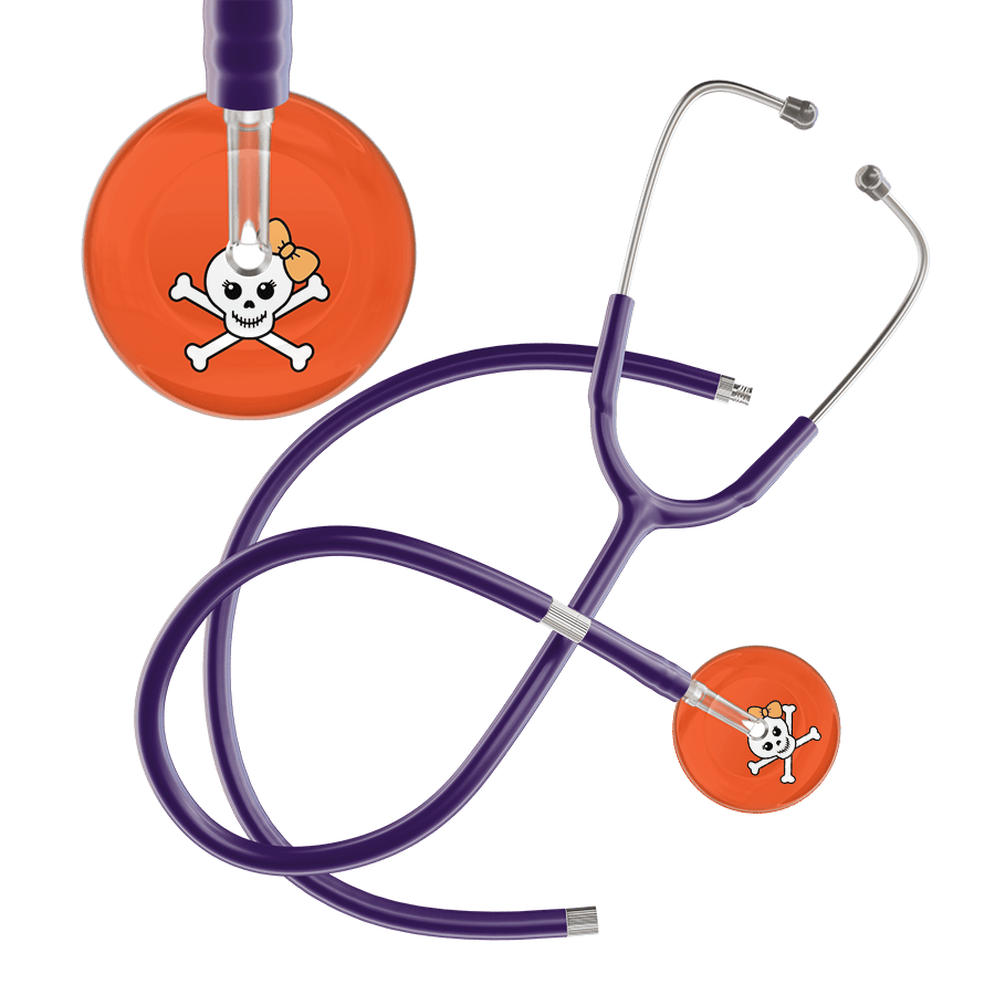 Ultrascope Single Stethoscope Creamsicle Bow Black Background / Adult / Purple Extended Tubing Cute Skull Stethoscope