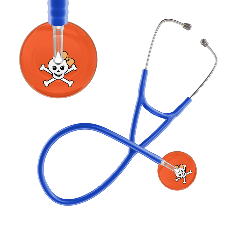 Ultrascope Single Stethoscope Creamsicle Bow Orange Background / Adult / Royal Blue Cute Skull Cardiology Stethoscope
