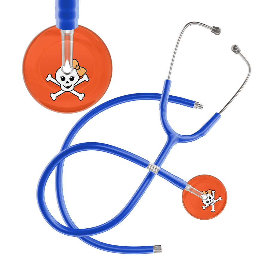 Ultrascope Single Stethoscope Creamsicle Bow Black Background / Adult / Royal Blue Extended Tubing Cute Skull Stethoscope