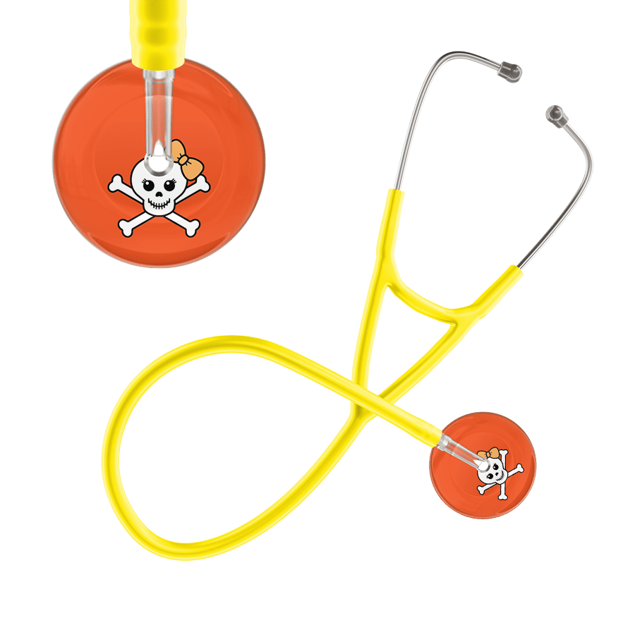 Ultrascope Single Stethoscope Creamsicle Bow Orange Background / Adult / Yellow Cute Skull Cardiology Stethoscope