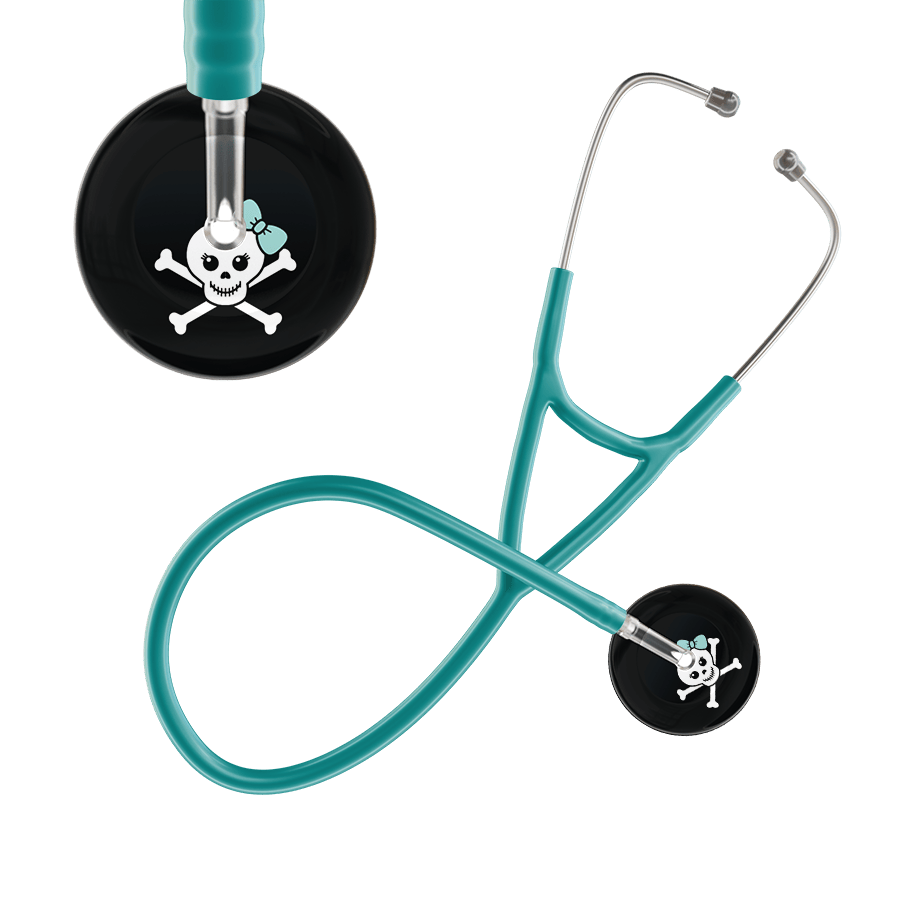 Ultrascope Single Stethoscope Robin's Egg Bow Black Background / Adult / Jade Cute Skull Cardiology Stethoscope