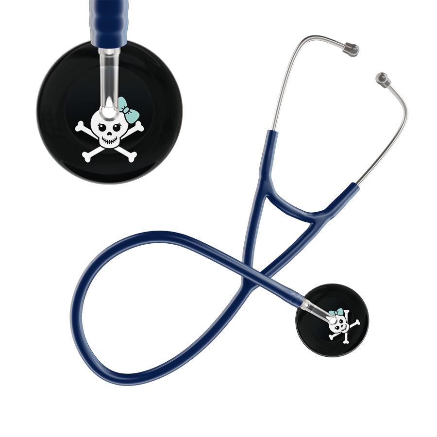 Ultrascope Single Stethoscope Robin's Egg Bow Black Background / Adult / Navy Cute Skull Cardiology Stethoscope